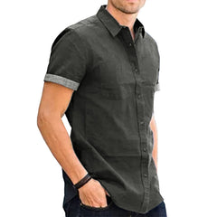 Men's Short-sleeved Casual Denim Non-ironing Shirt - kinko