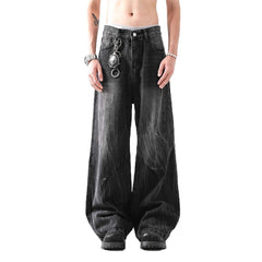 Lightning Pattern Washed Straight Jeans Men - kinko