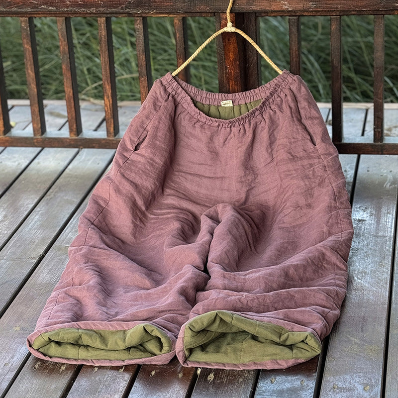 Women's High Temperature Washed Ramie Straight Wide Leg Cotton Pants - kinko