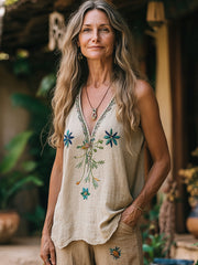 Women's Floral Printed V-neck Vest Top - kinko