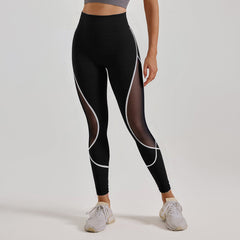 Women's Color Matching Mesh European And American High Waist Yoga Pants - kinko