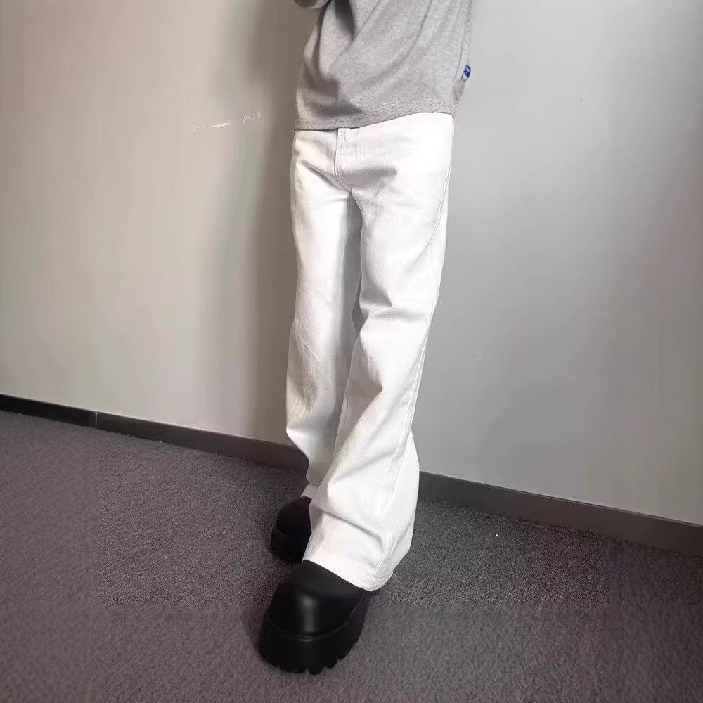 High-grade Loose Straight Wide Leg American High Street White Jeans Men - kinko