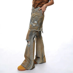 American Street Loose Hole Bootcut Pants - kinko