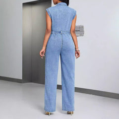 Denim Wear Sleeveless Casual Jumpsuit Trousers Jeans - kinko