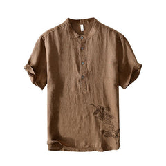 National Men's Embroidered Breathable Solid Color Short Sleeve - kinko