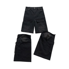 Detachable Worn Looking Washed-out Multi-pocket Detachable Two-way Wear Micro-pull Overalls - kinko