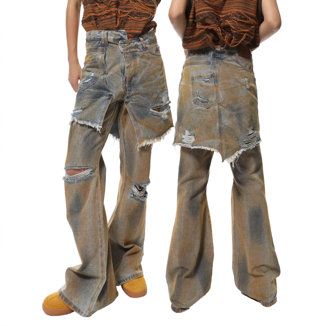 American Street Loose Hole Bootcut Pants - kinko