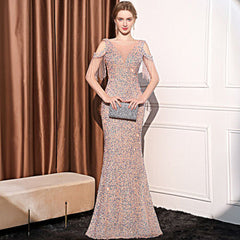 Sequin Long Slim Slimming Fishtail Dress - kinko