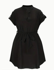 V-neck Short Sleeve Dress With Belt Summer Fashion Bowknot Dresses For Women Clothing - kinko