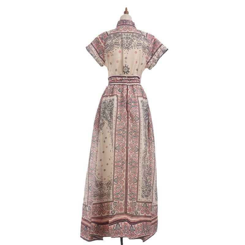 Lapel Slim Top Long Skirt Two-piece Set - kinko