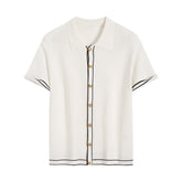 Simple Cardigan Contrast Color Lapels Old Money Style All-match - kinko