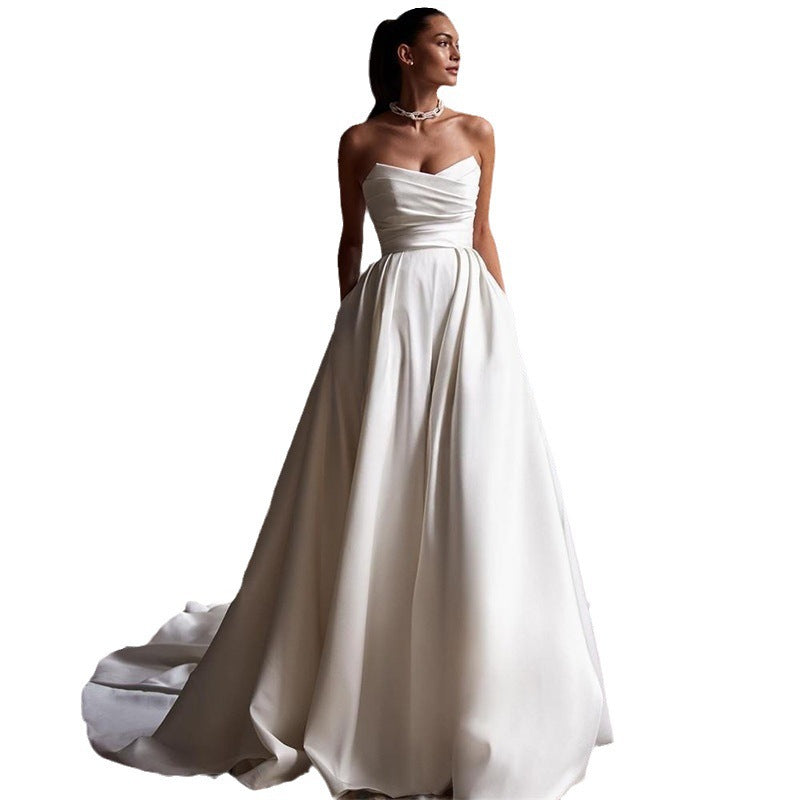 Four Seasons New Style White Satin Tube Top Simple Dress - kinko