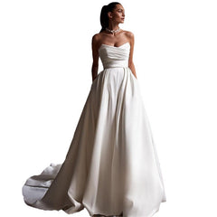 Four Seasons New Style White Satin Tube Top Simple Dress - kinko