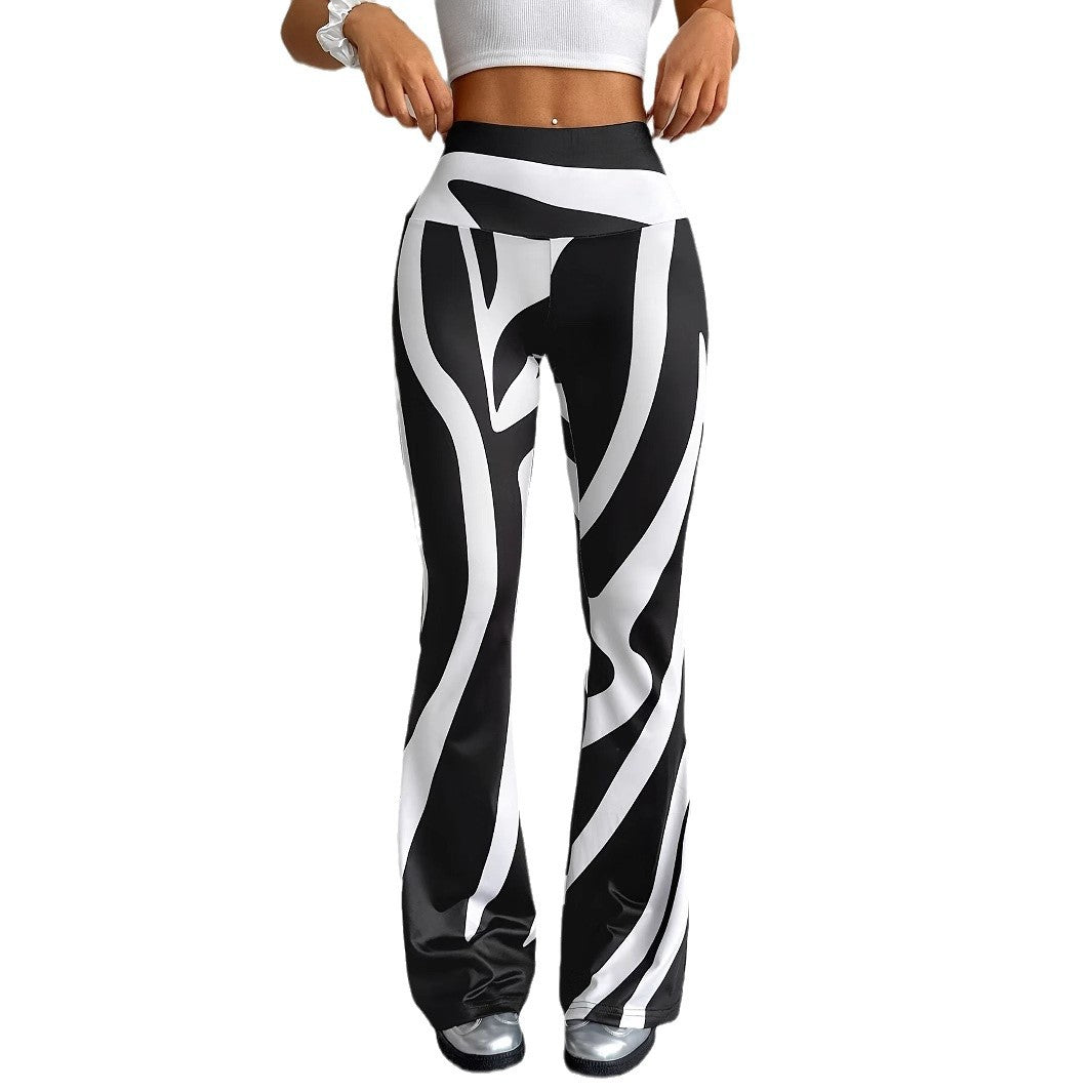 Bell-bottom Pants Fashion Printed High Waist Sheath Casual Pants - kinko