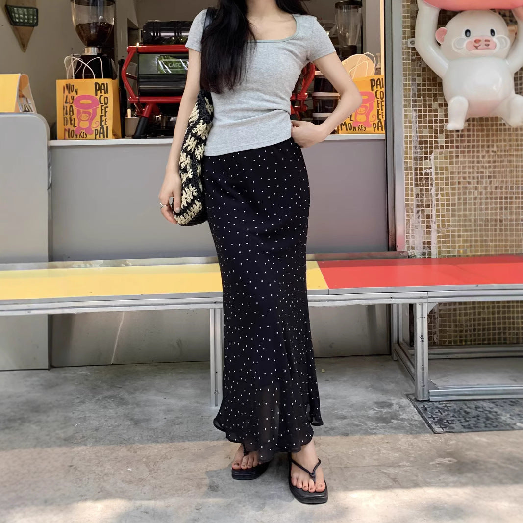 Polka Dot Chiffon Sheath High Waist Skirt Women's Fishtail Skirt - kinko