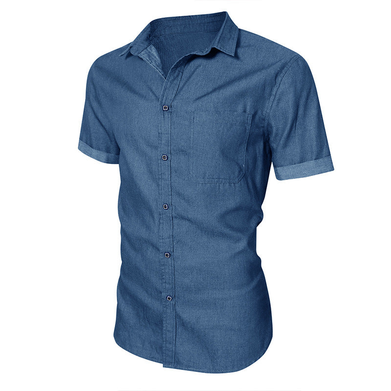 Men's Short-sleeved Casual Denim Non-ironing Shirt - kinko