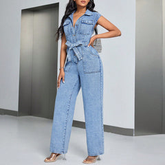 Denim Wear Sleeveless Casual Jumpsuit Trousers Jeans - kinko