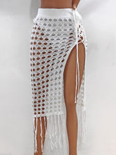 Women Clothing Sexy Cutout Woven Lace up Tassel Dress Split Beach Skirt