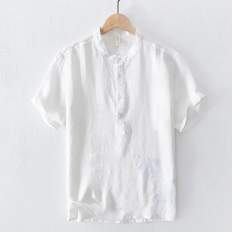 National Men's Embroidered Breathable Solid Color Short Sleeve - kinko