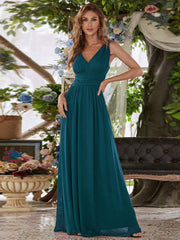 Deep V-neck Bridesmaid Plus Size High Waist Evening Dress - kinko