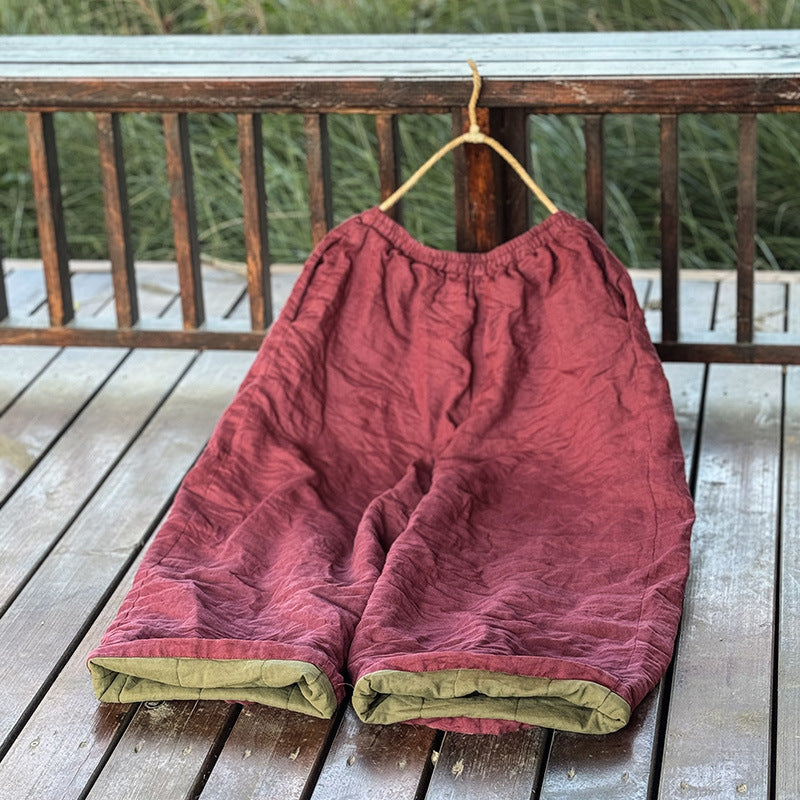 Women's High Temperature Washed Ramie Straight Wide Leg Cotton Pants - kinko