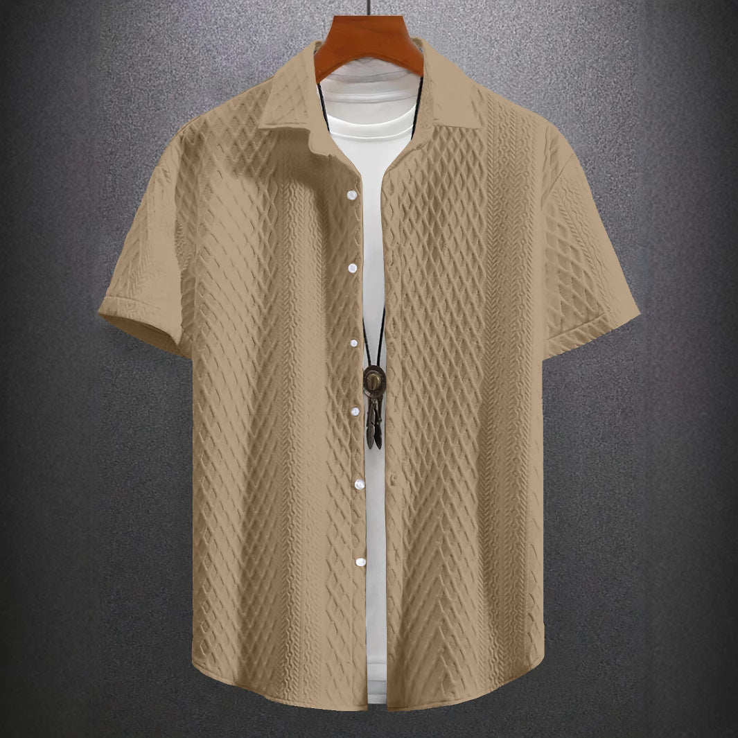 Men's Solid Color Short Sleeve Knitted Shirt With Over-turned Collar - kinko