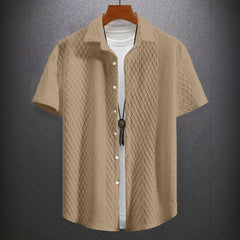 Men's Solid Color Short Sleeve Knitted Shirt With Over-turned Collar - kinko