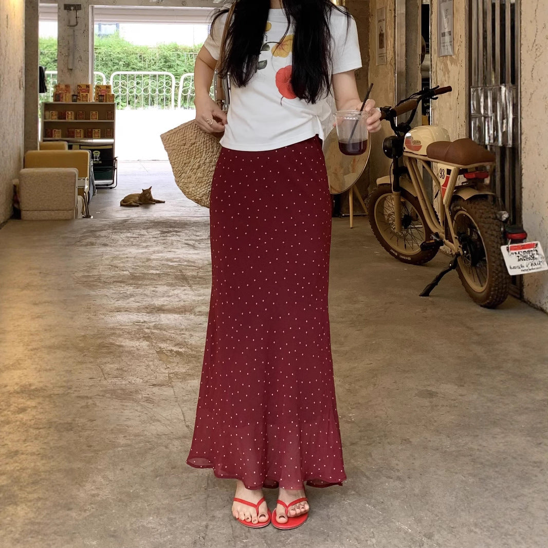 Polka Dot Chiffon Sheath High Waist Skirt Women's Fishtail Skirt - kinko