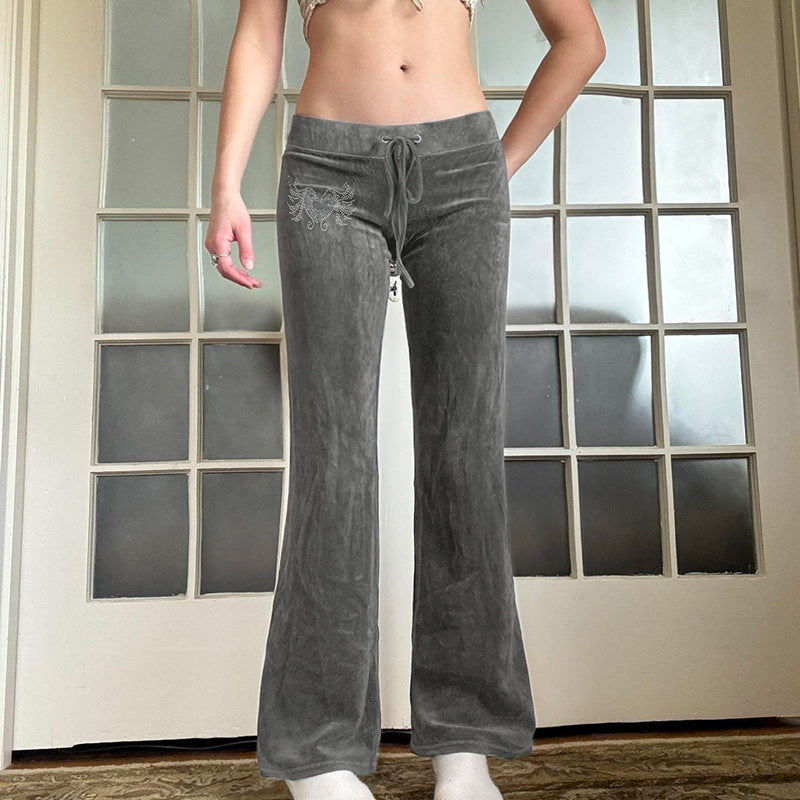 American Retro Y2g Velvet Bootleg Pants Slim Fit - kinko
