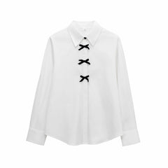 Fashion Women Bowknot Decoration Loose Casual Shirt - kinko