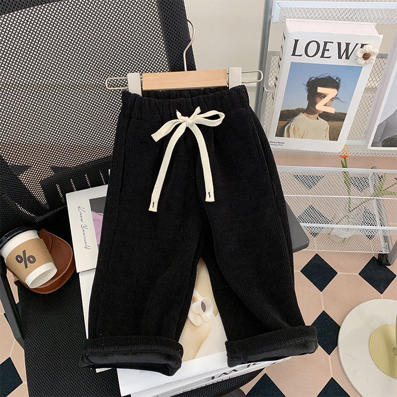 Straight-leg Pants Children Thick Warm Wide-leg Pants - kinko
