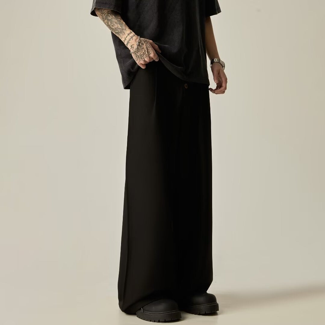 Men's Solid Color Polyester Casual Vertical Tube Wide-leg Pants - kinko