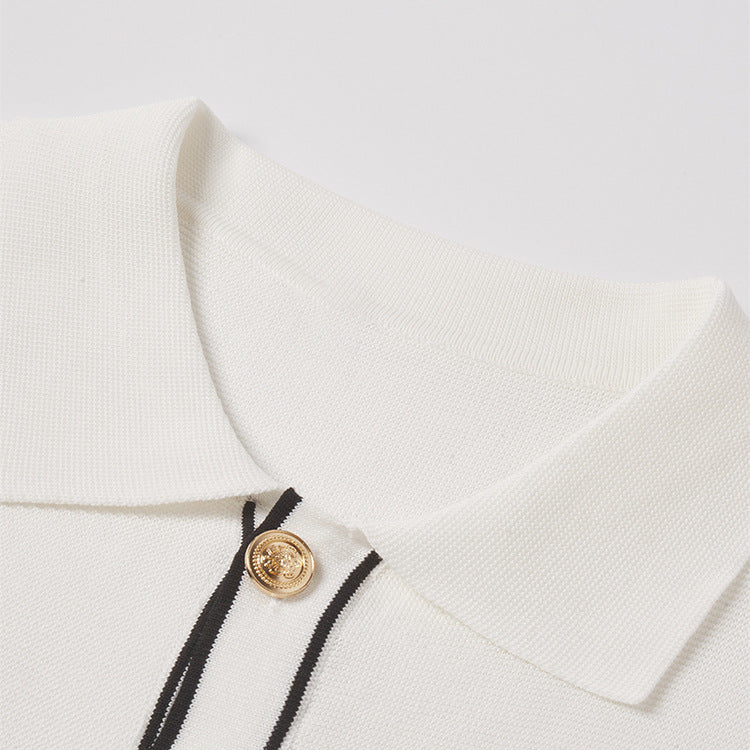 Simple Cardigan Contrast Color Lapels Old Money Style All-match - kinko