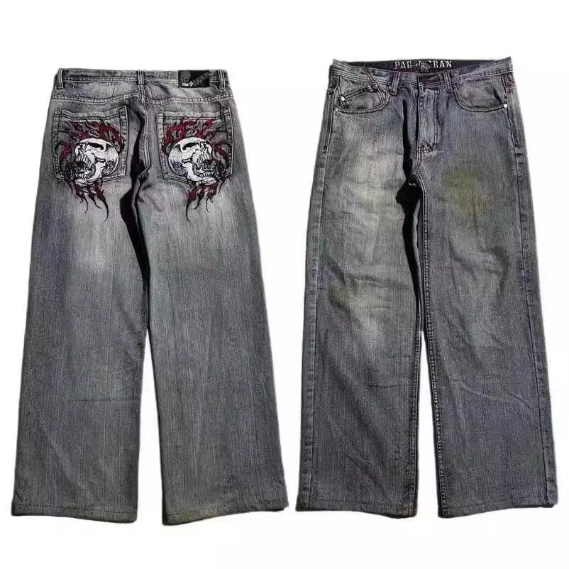 American Retro Worn Looking Washed-out Jeans Men's Wide-leg Workwear Design Casual - kinko