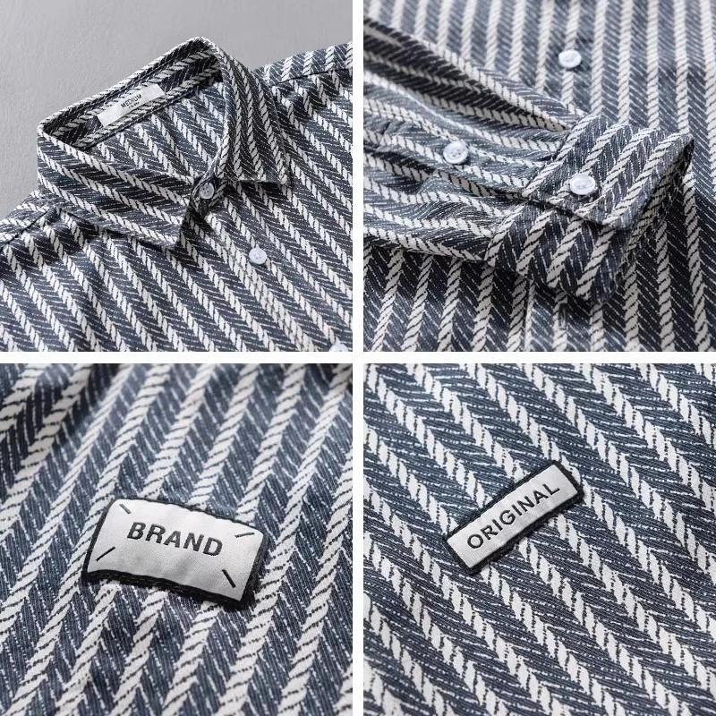 Spring Men's Collar Shirt Jacket Personalized Striped - kinko