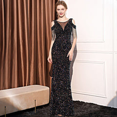 Sequin Long Slim Slimming Fishtail Dress - kinko