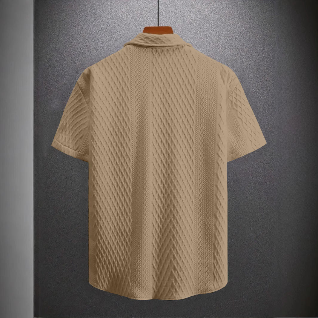 Men's Solid Color Short Sleeve Knitted Shirt With Over-turned Collar - kinko