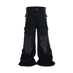 Detachable Worn Looking Washed-out Multi-pocket Detachable Two-way Wear Micro-pull Overalls - kinko
