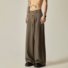 Men's Solid Color Polyester Casual Vertical Tube Wide-leg Pants - kinko