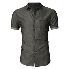 Men's Short-sleeved Casual Denim Non-ironing Shirt - kinko