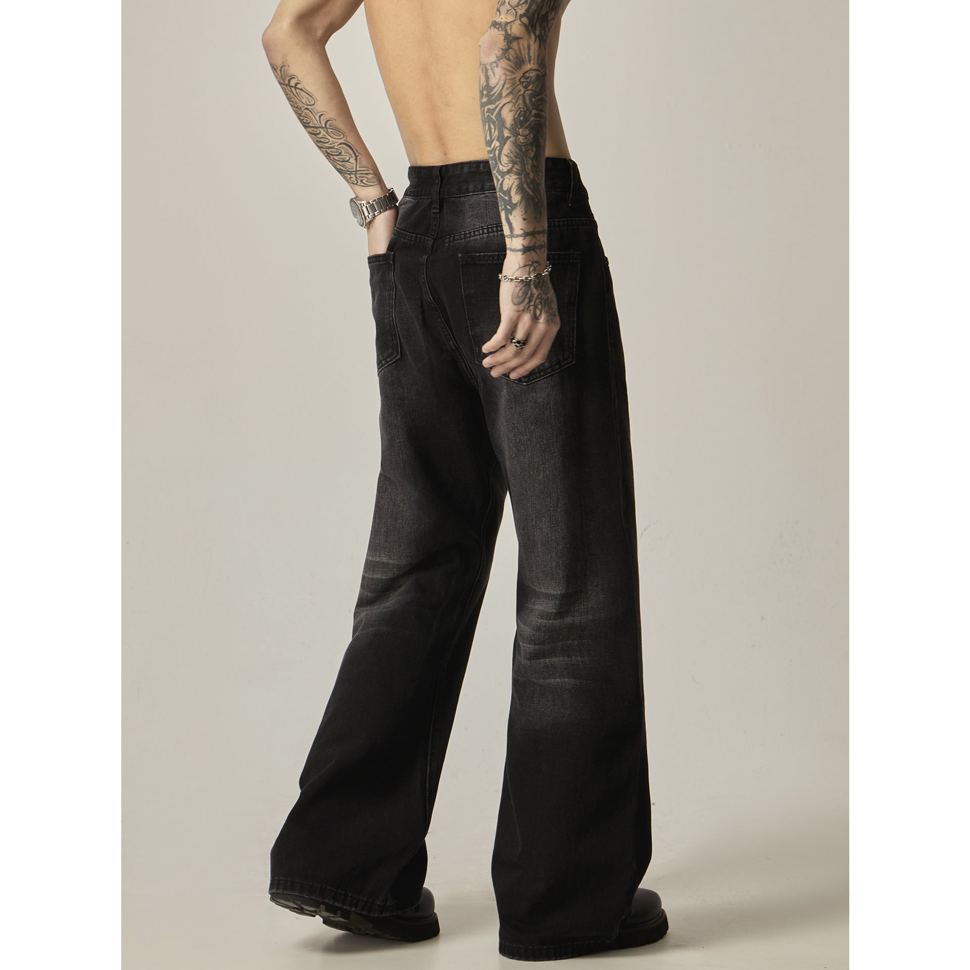 American Retro Black Loose Straight Jeans - kinko