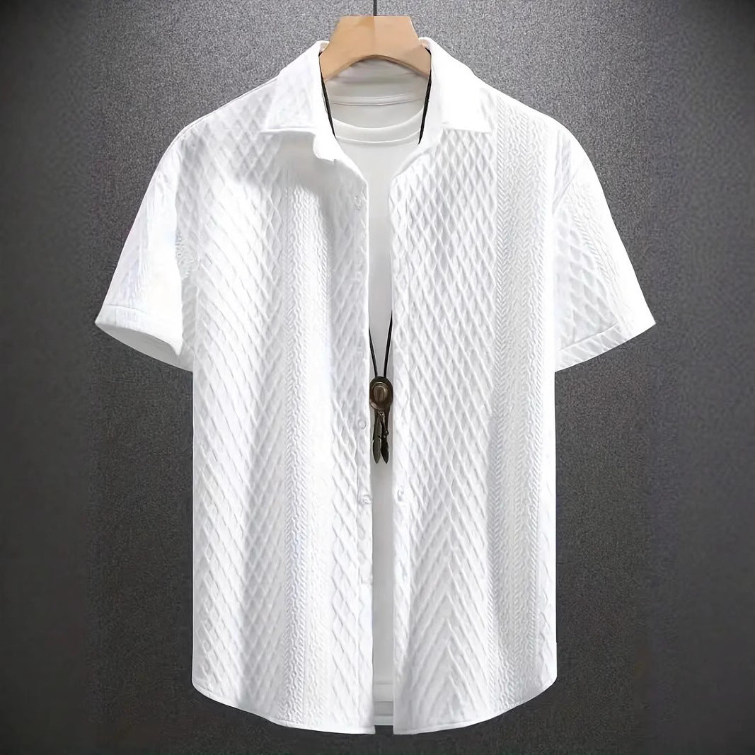 Men's Solid Color Short Sleeve Knitted Shirt With Over-turned Collar - kinko