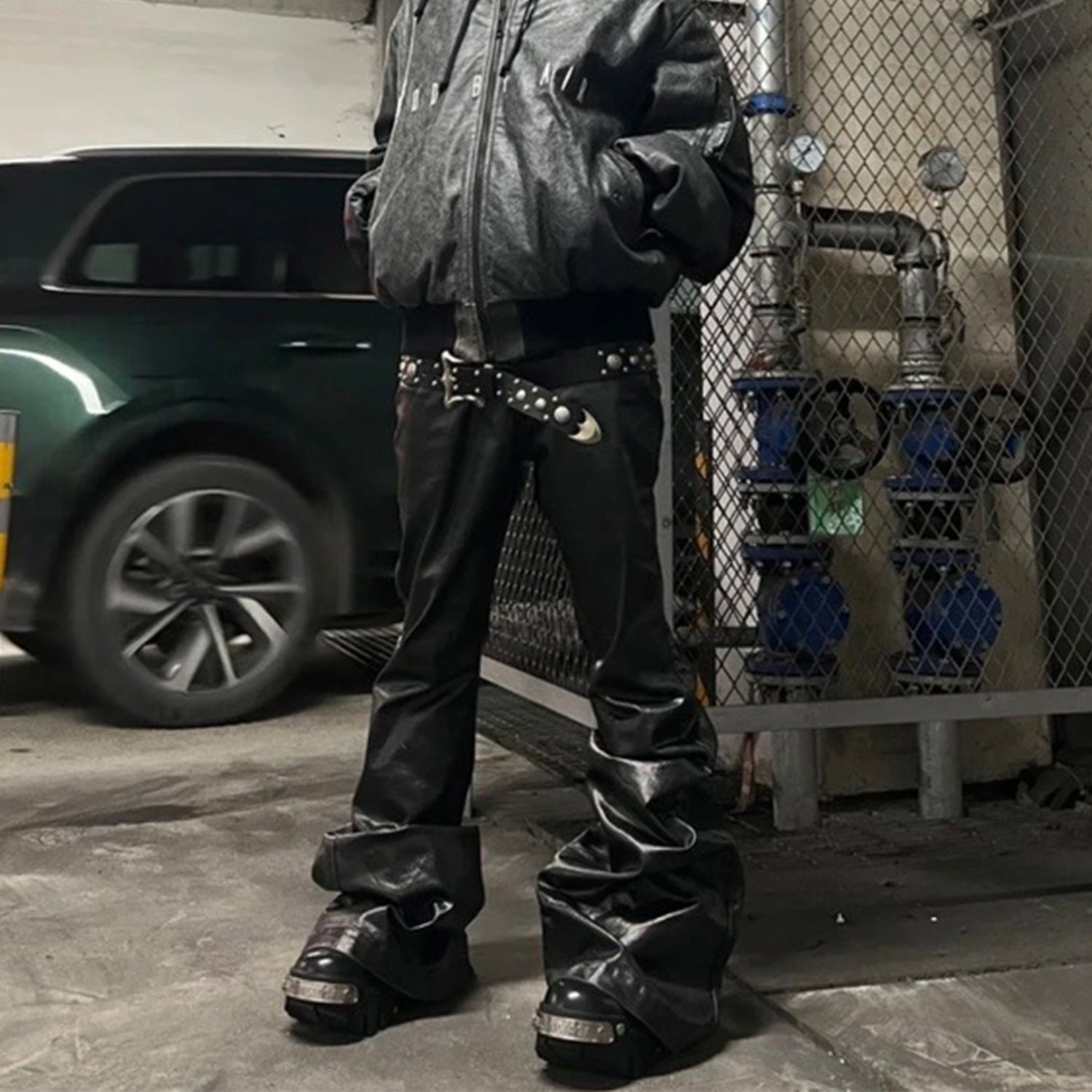 Black Coated Shiny Patent Leather Skinny Jeans - kinko