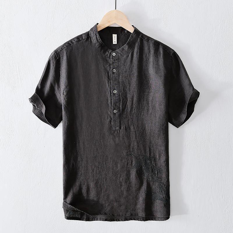 National Men's Embroidered Breathable Solid Color Short Sleeve - kinko