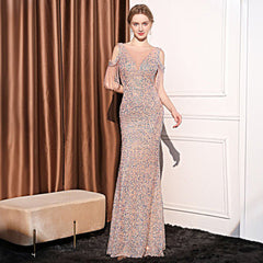 Sequin Long Slim Slimming Fishtail Dress - kinko