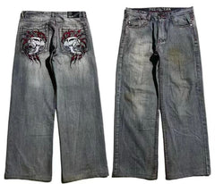 American Retro Worn Looking Washed-out Jeans Men's Wide-leg Workwear Design Casual - kinko