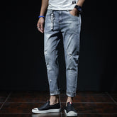 Spring And Summer Ripped Jeans Elastic Small Leg Straight Leg Pants Youth - kinko
