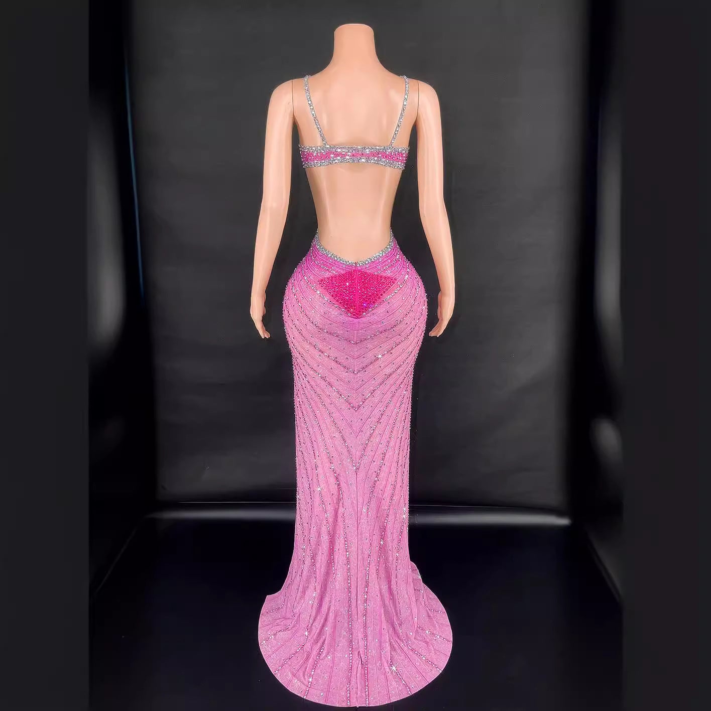 Sling Super Shiny Light Diamond Cinched Bodycon Sleeveless Dress Party Performance Stage Performance Dress - kinko
