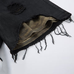 High-grade RO Style Cropped Pants Men's Street Washed Broken Denim Middle Pants Straight - kinko