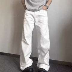 High-grade Loose Straight Wide Leg American High Street White Jeans Men - kinko